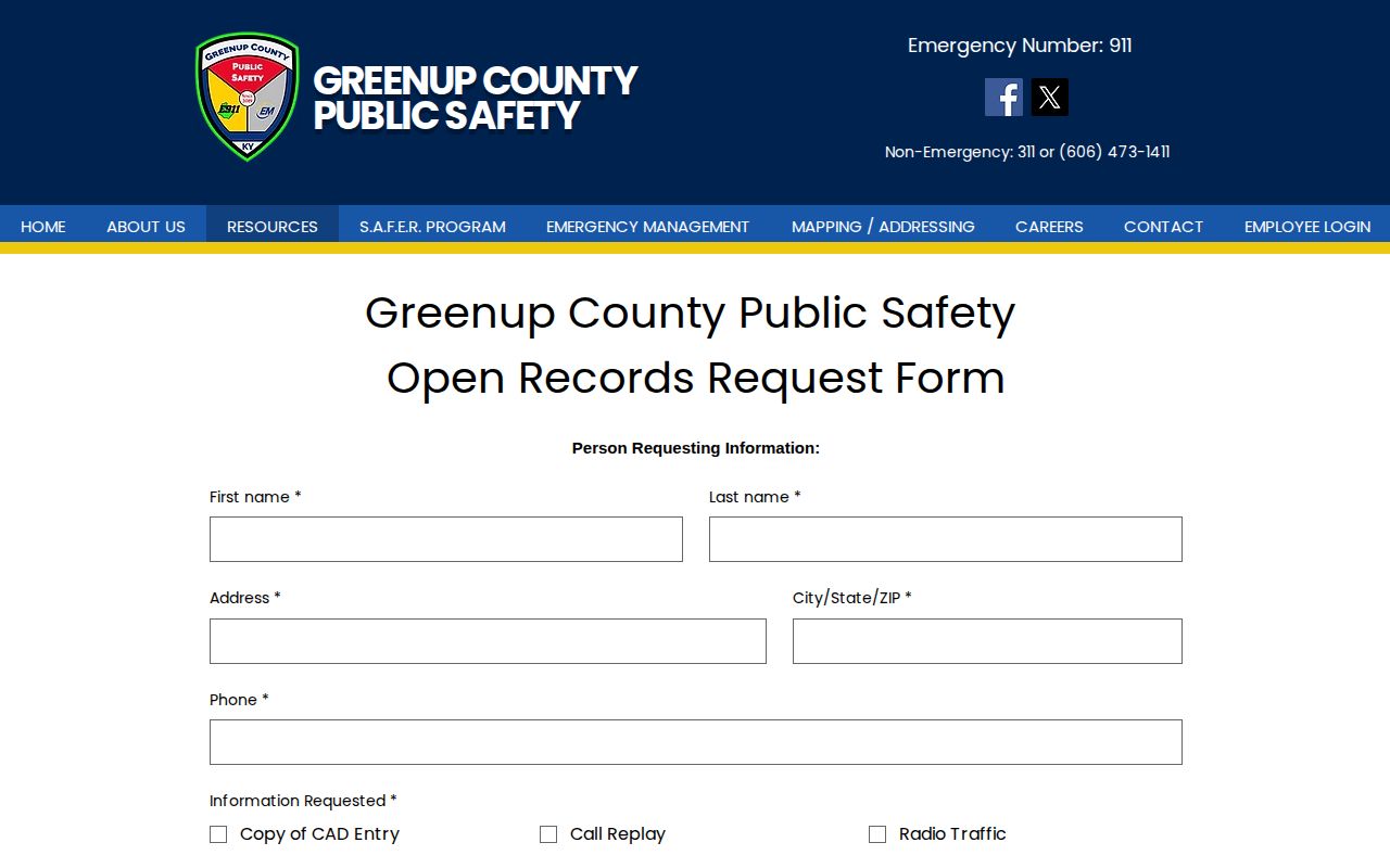 Greenup County CAD and radio record request form