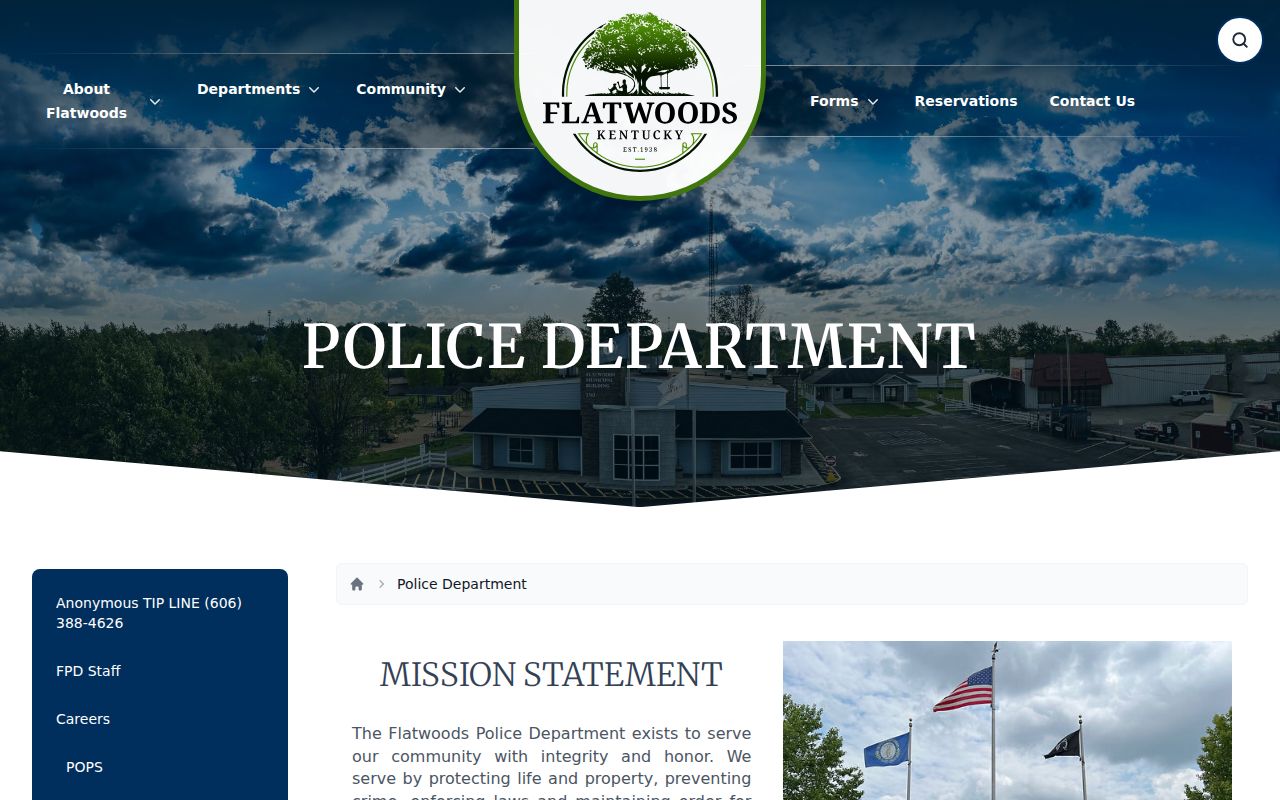 Flatwoods Police Department contact page for Flatwoods arrest records